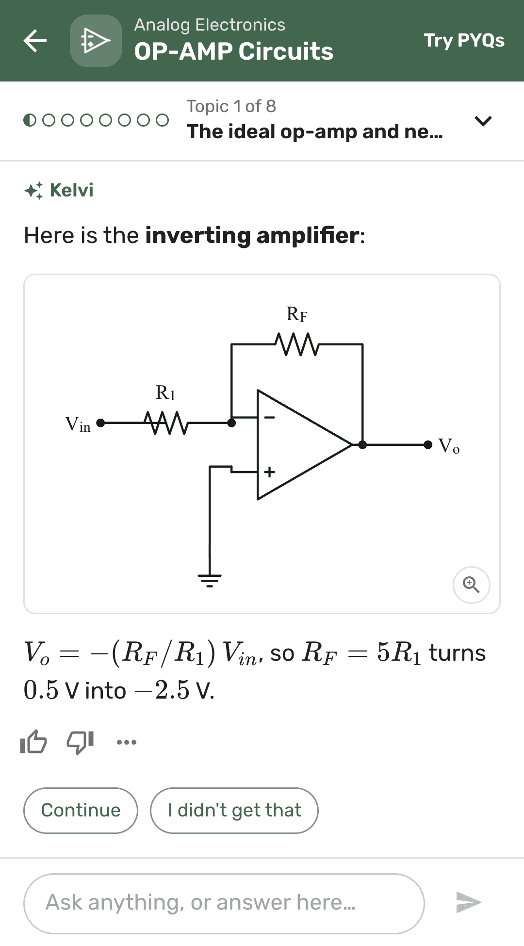 Kelvi draws an inverting amplifier while teaching op-amps