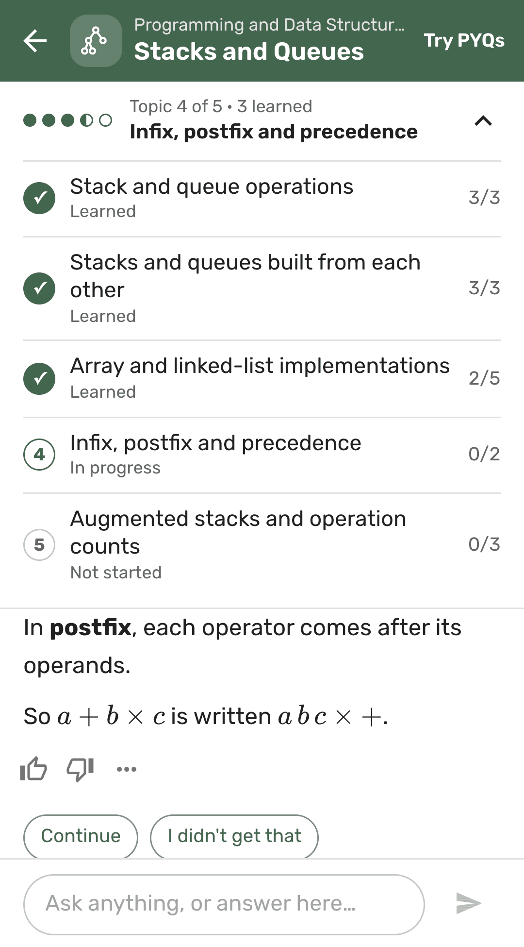 The topic map of Stacks and Queues, three topics learned